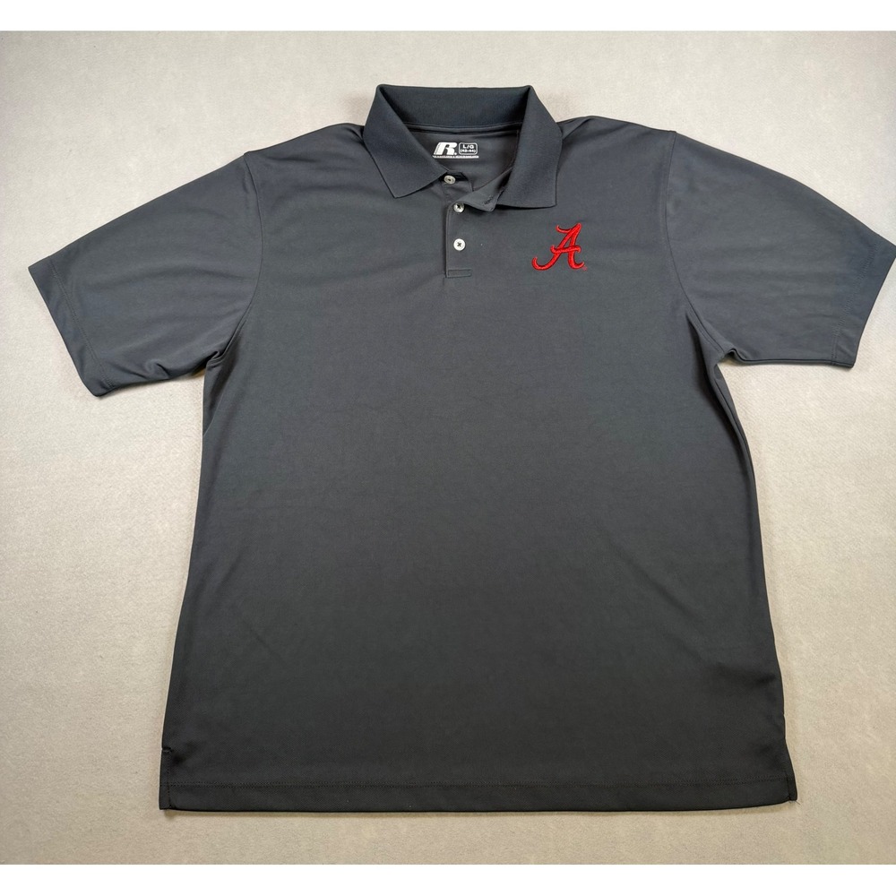 Russell Athletic Alabama Crimson Tide Polo Shirt Mens Lrg Grey Performance Logo